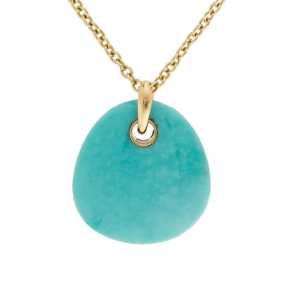IPPOLITA 18K 750 GREEN GOLD TURQUOISE PEBBLE PENDANT NECKLACE